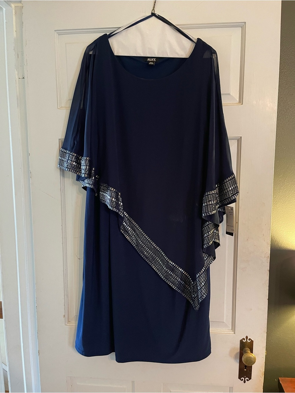 SLNY Navy Blue Dress with Silver Trim